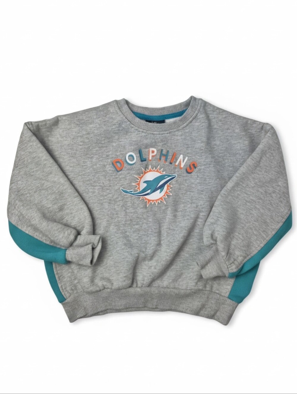 NFL New Era Miami Dolphins Girls Size 5/6 Gray Fleece Sweatshirt Rubber Graphic